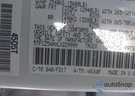 2020 Toyota Tacoma Trd Off-Road z USA, uszkodzony, nr VIN 5TFCZ5ANXLX229999